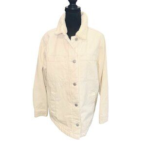 NWT Stoosh Vintage Denim Sherpa Trucker Chore Coat Barn Jacket Cream Oversized